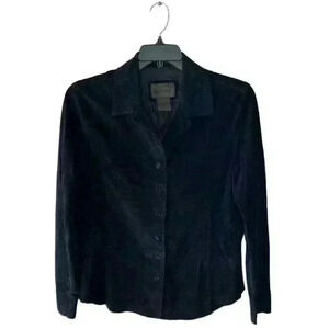 Brandon Thomas Suede Leather Jacket Black Women's Size Small Button Front Blazer
